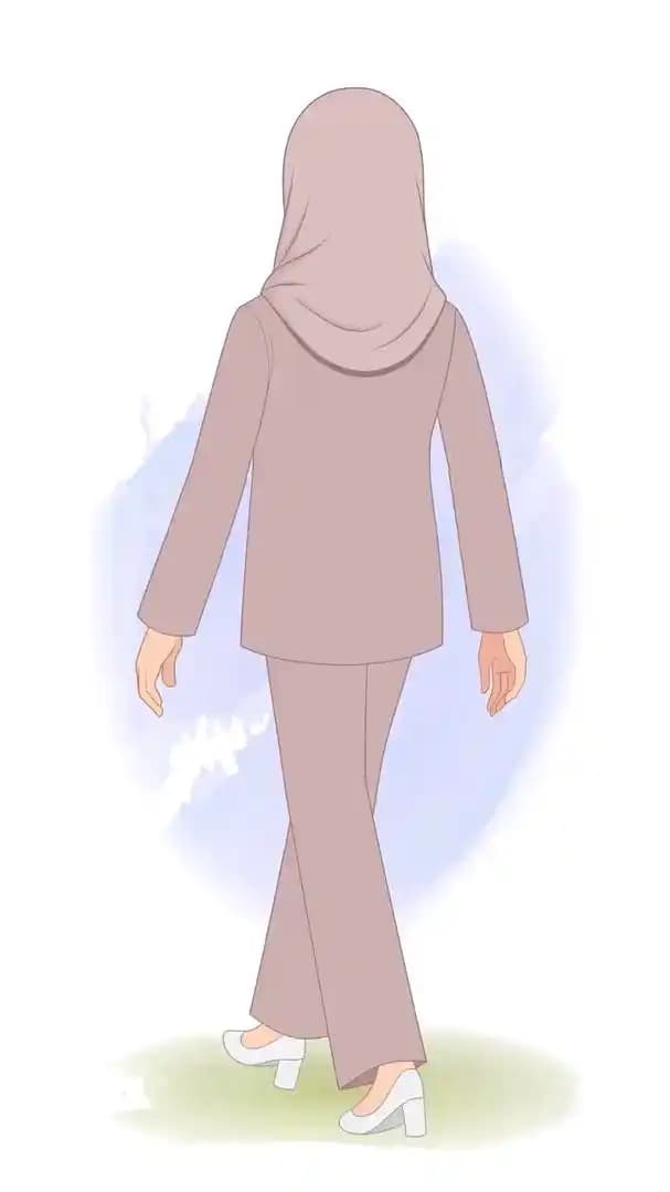 A female muslim arab character animation walking in back third view cartoon vector AKA Fatima