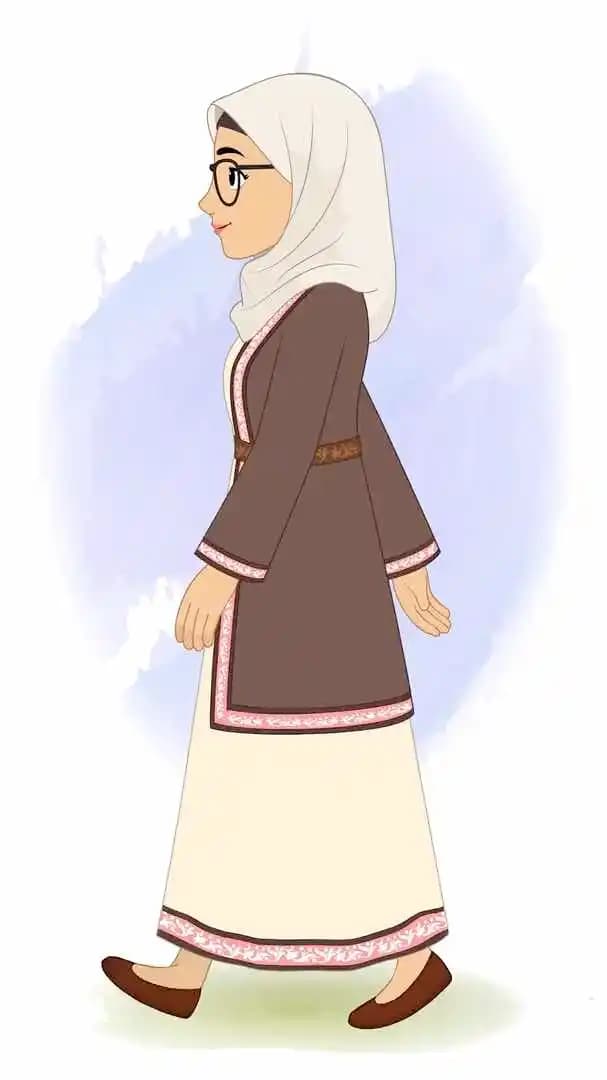 A muslim woman side walking animated vector cartoon character AKA Fatima