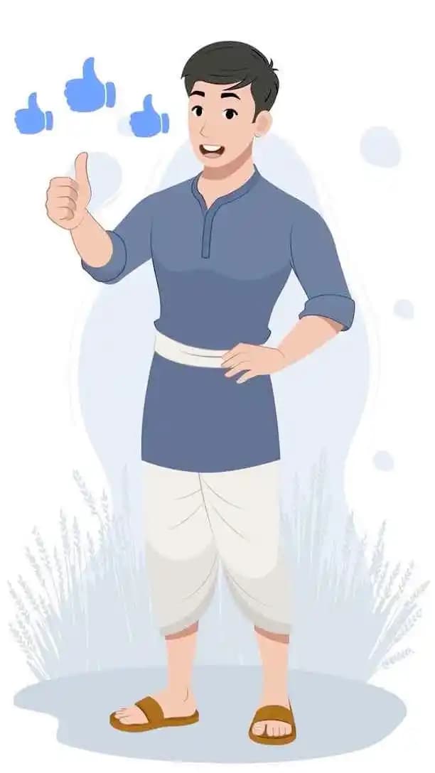 A 2d young Indian farmer character doing thumbs up animation vector AKA Chandan