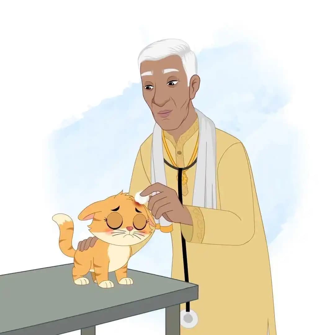 An Indian man village doctor character treating cat animation vector AKA Kamal Singh
