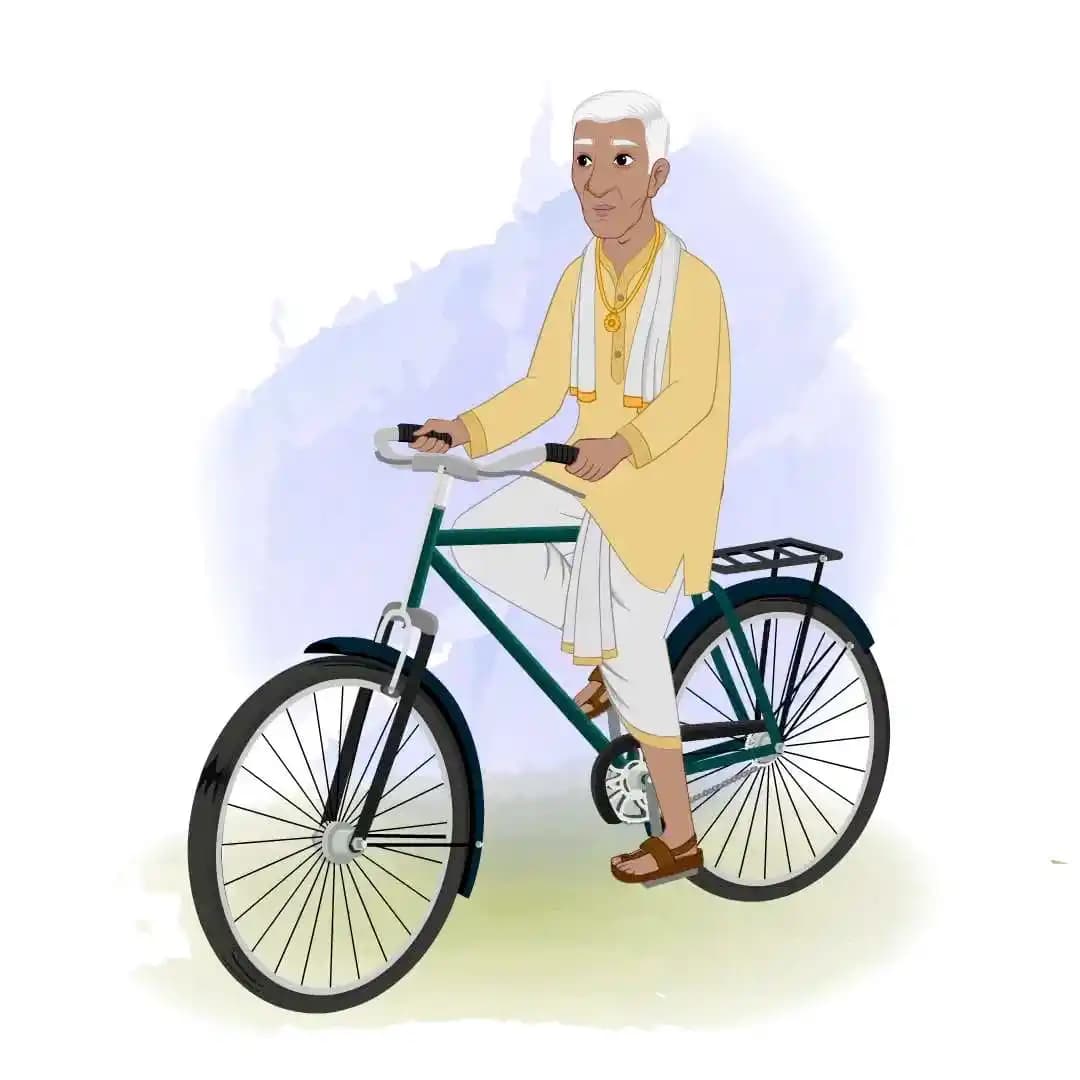 An Indian man village doctor character riding cycle animation vector AKA Kamal Singh