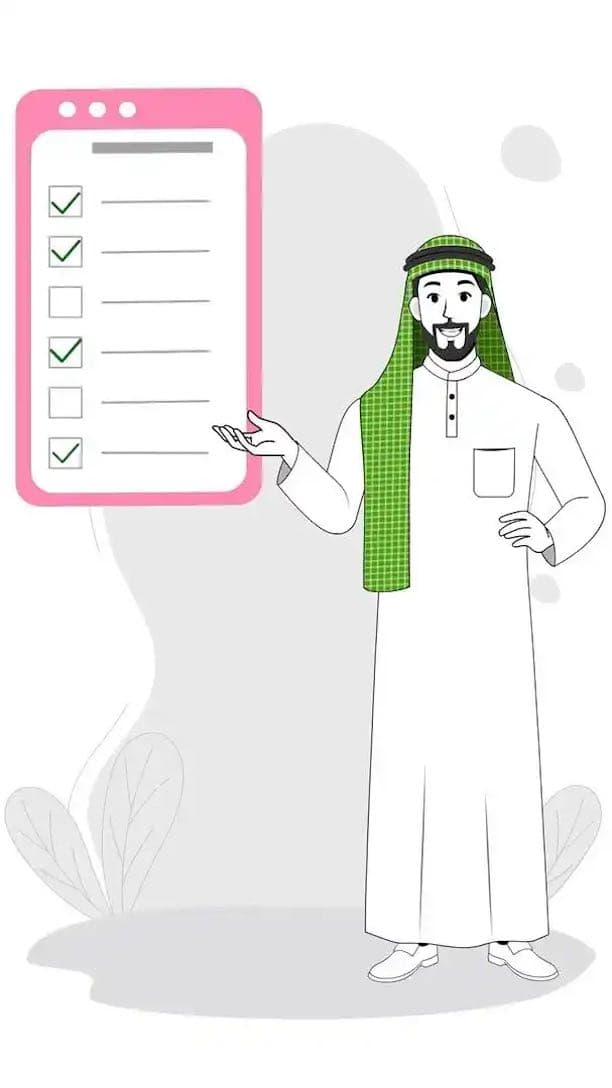 Arab Sheikh cartoon character showing checklist in presentation pose