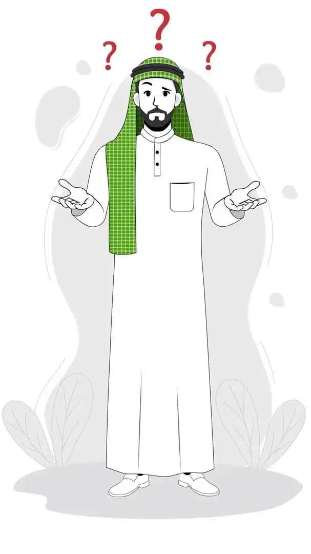 Arab Sheikh cartoon character confused thinking pose
