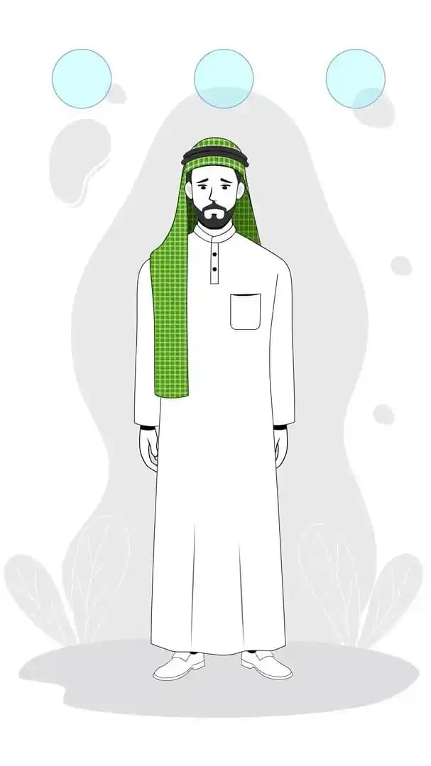 Arab Sheikh cartoon character standing in sad pose