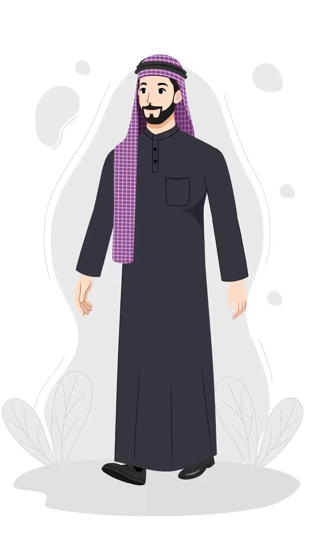 Handsome Arab Man One Third Walking Animated Vector Cartoon Character AKA Akram