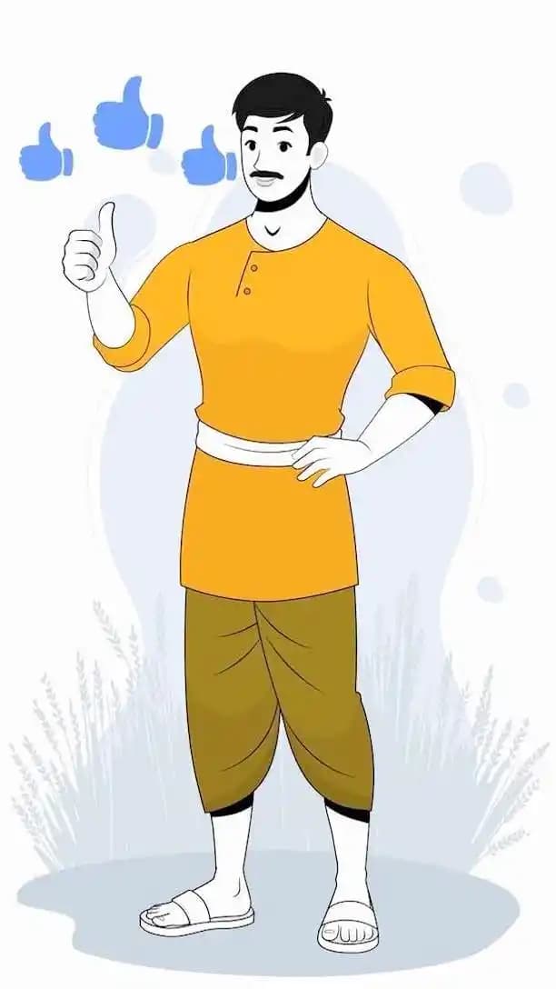 A cartoon village man 2d character doing thumbs up animated vector AKA Shankar