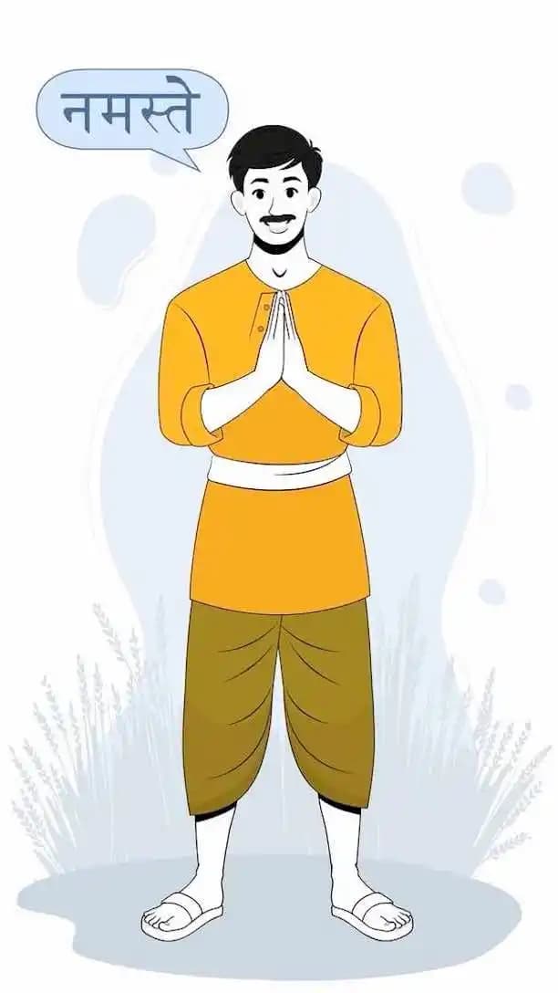 A cartoon village man 2d character doing namaste animated vector pose AKA Shankar