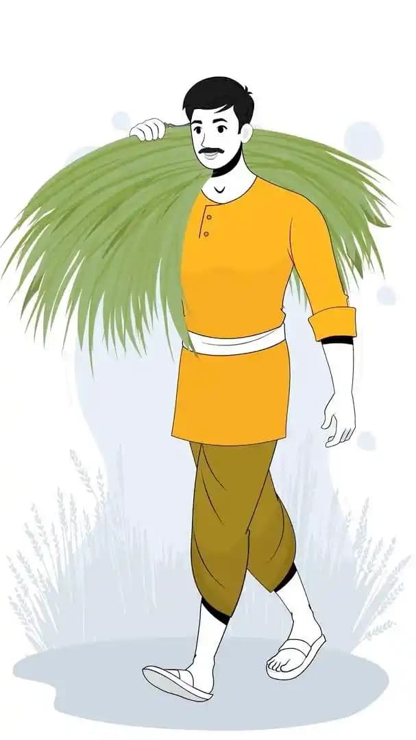A cartoon village man 2d character walking with grass animated pose AKA Shankar