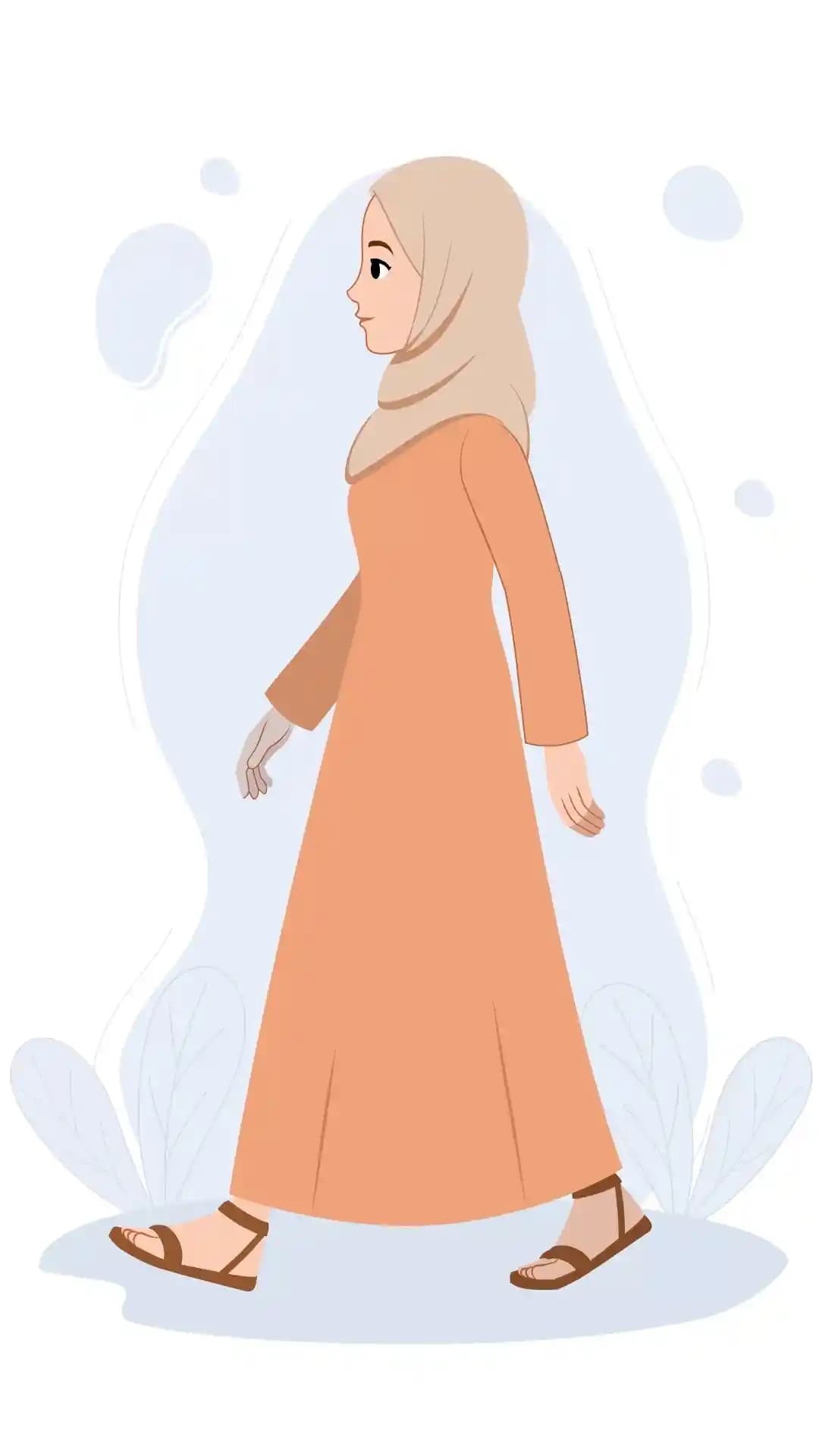 Arab Girl Side Walking Animated Vector Cartoon Character AKA Dalia