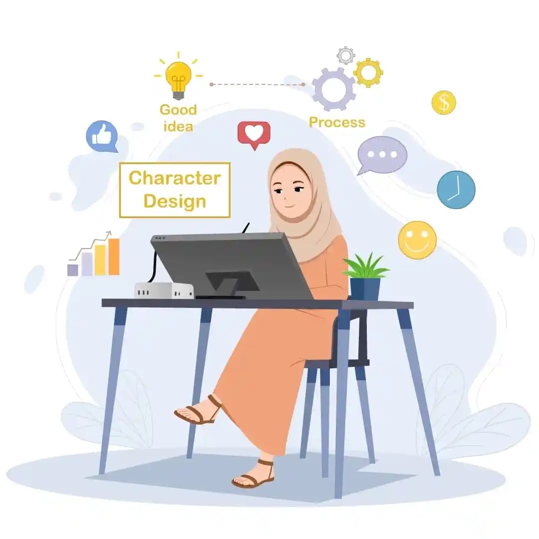 Arab Girl Working on Cintiq Animated Vector Cartoon Character AKA Dalia