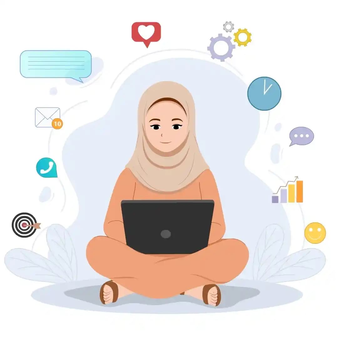 Arab Girl Sitting and Using Laptop Animated Vector Cartoon Character AKA Dalia