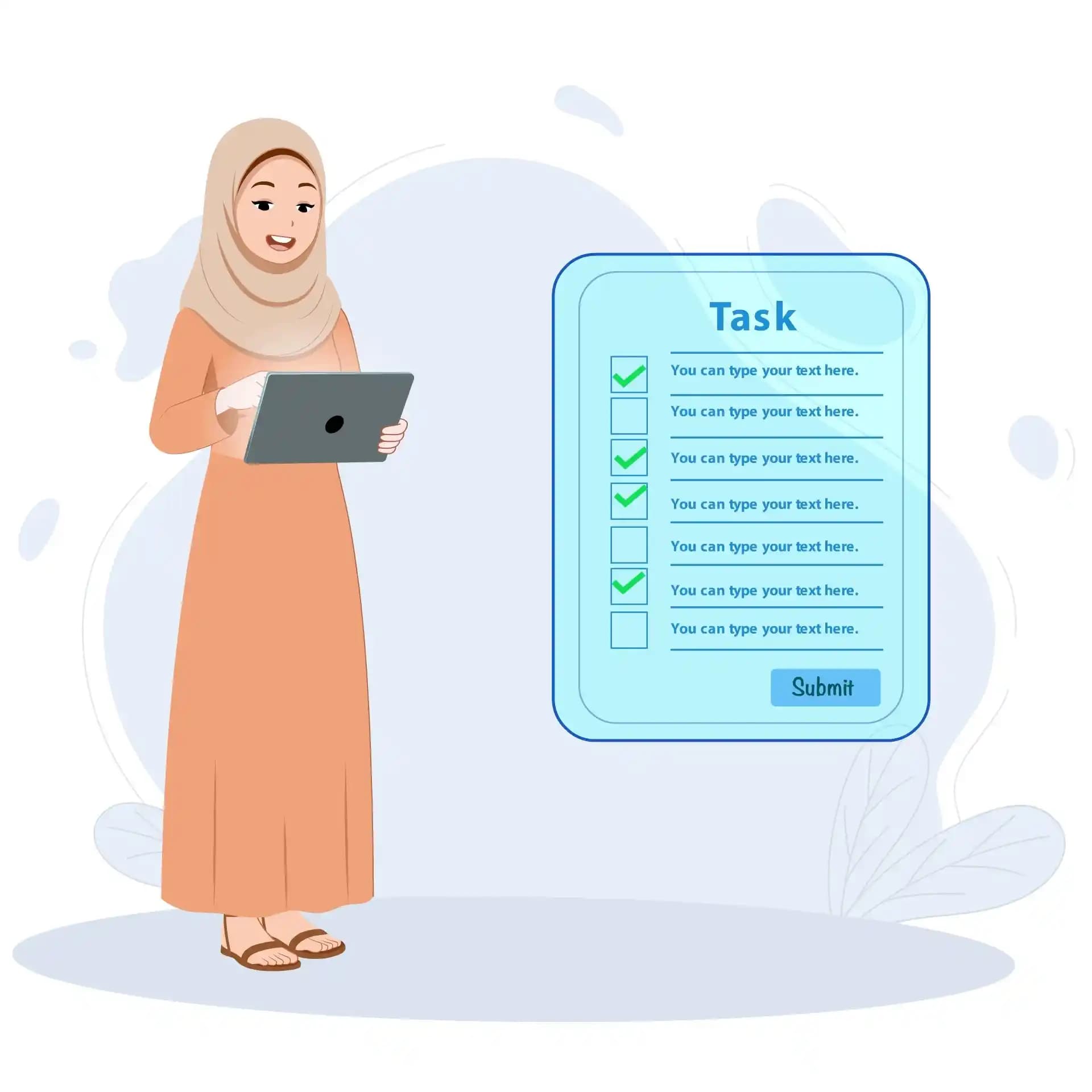 Arab Girl Using Tablet Animated Vector Cartoon Character AKA Dalia