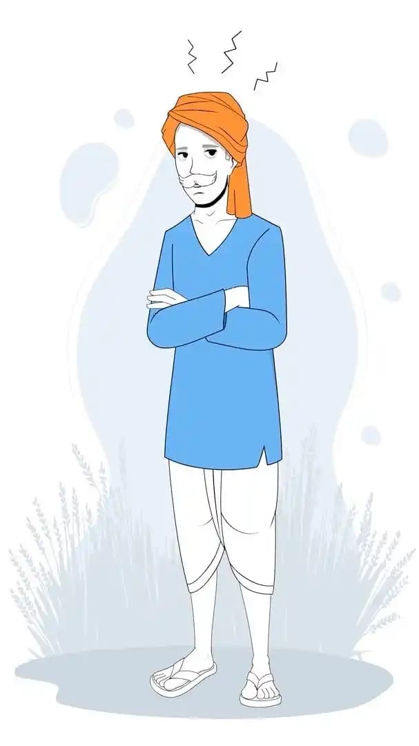 Indian man cartoon character with turban crossing arms and annoyed face—vector animated illustration showing anger and irritation pose