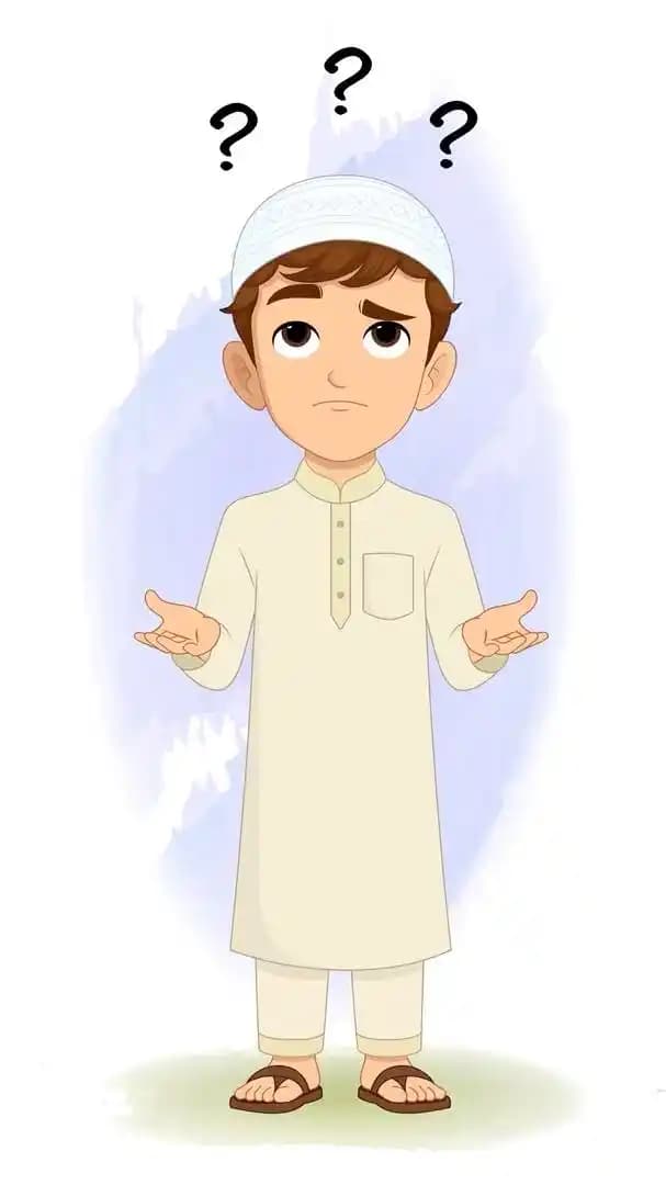 A muslim Islamic boy animated character confused pose AKA Zain