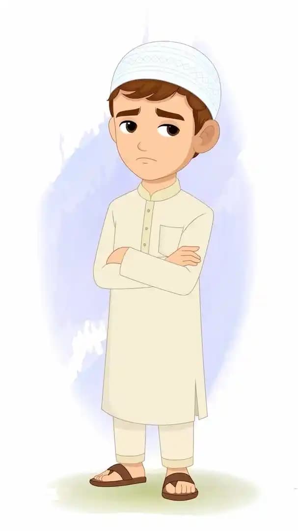 A muslim Islamic boy animated character annoyed pose AKA Zain