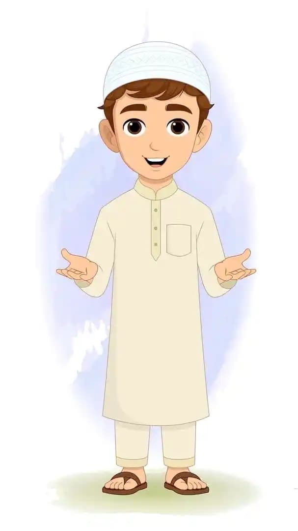 A muslim Islamic boy animated character talking pose AKA Zain