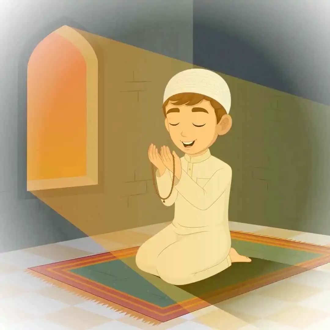 A muslim Islamic boy animated character reading namaz vector AKA Zain