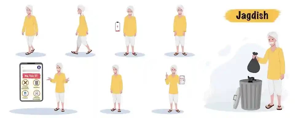 Indian old farmer animated vector cartoon character model sheet AKA Jagdish