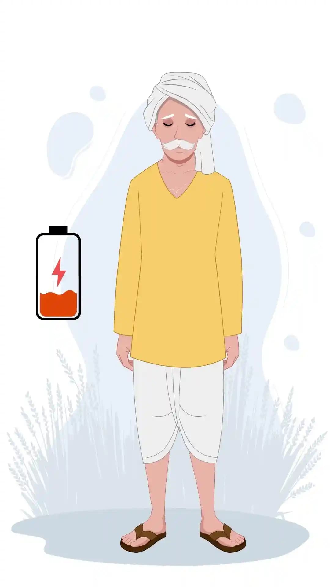 Indian Old Farmer Man Sad Animated Vector Cartoon Character AKA Jagdish