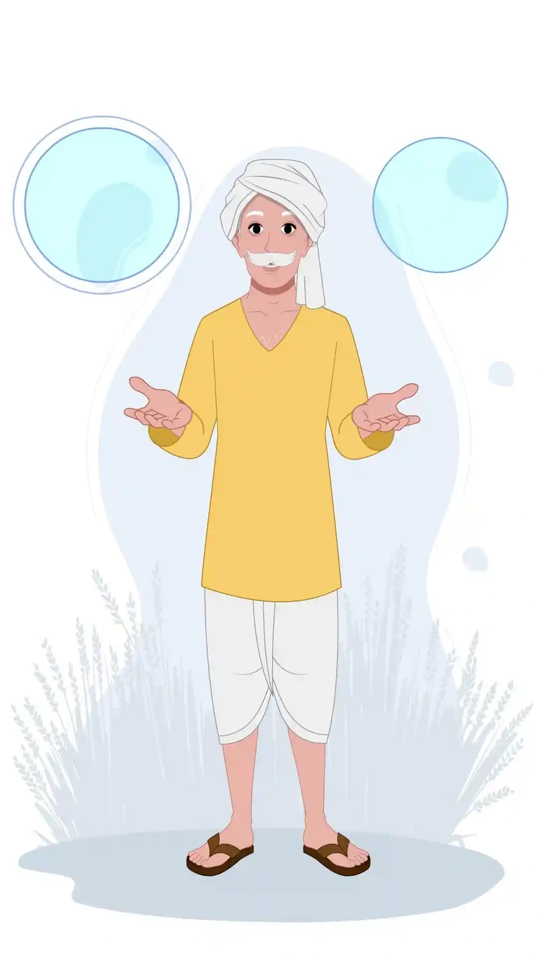 Indian Old Farmer Man Talking Front Animated Vector Cartoon Character AKA Jagdish