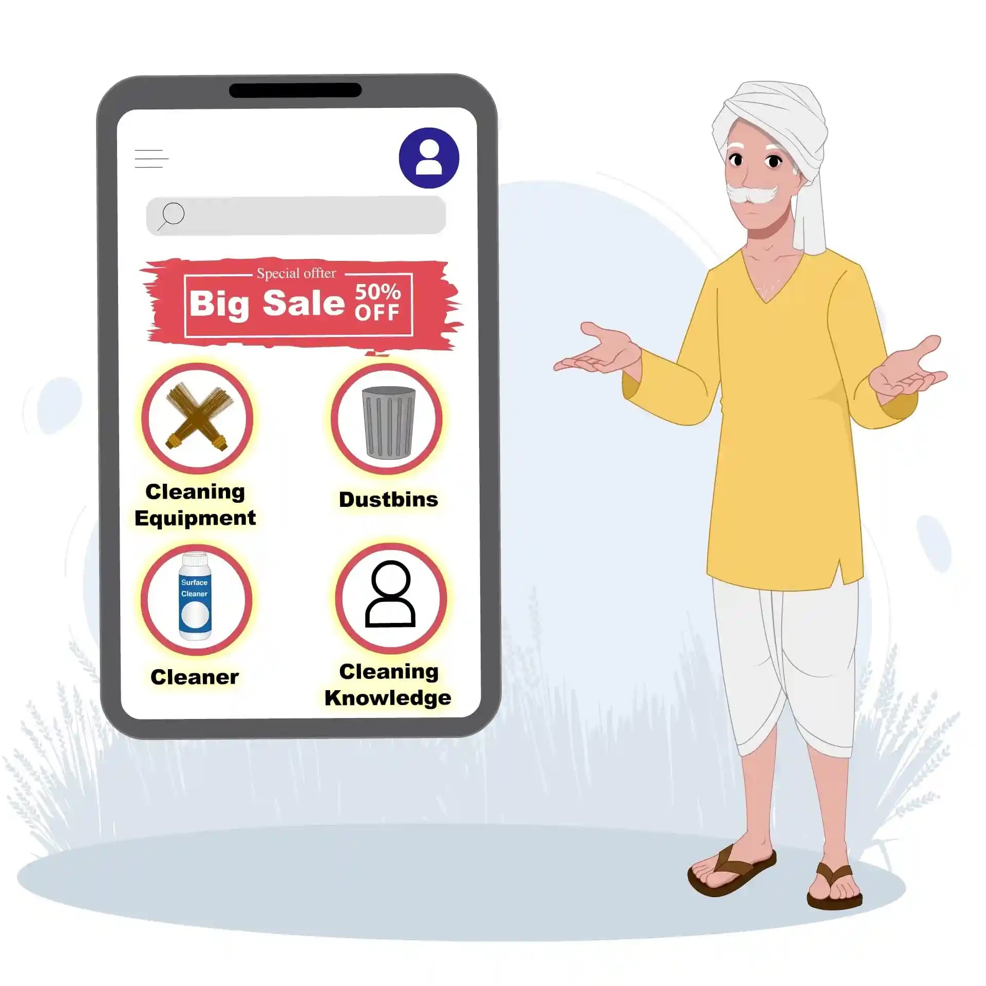 Indian Old Farmer Man Talking One Third Animated Vector Cartoon Character AKA Jagdish