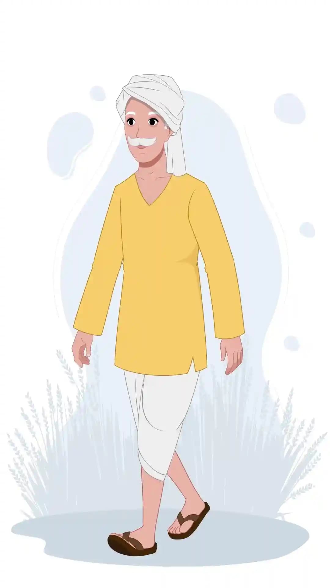 Indian Old Farmer Man One Third Walking Animated Vector Cartoon Character AKA Jagdish