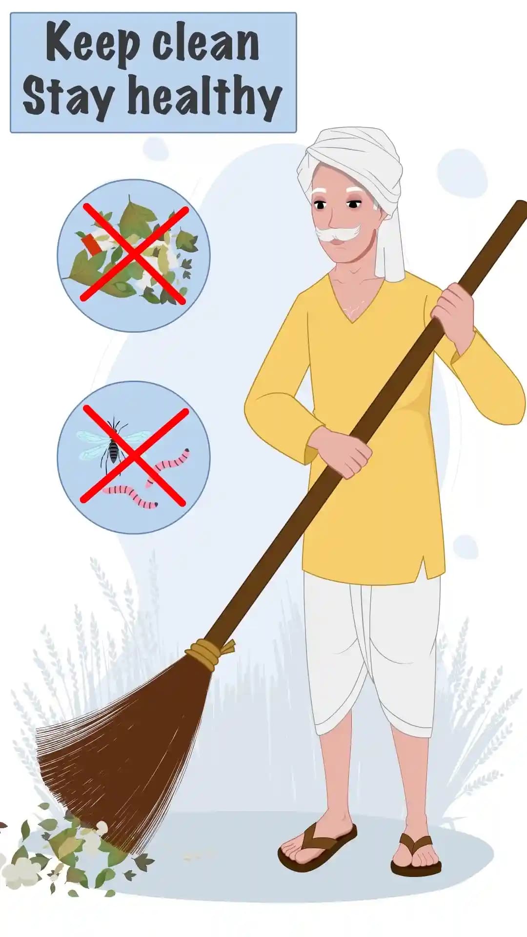 Indian Old Farmer Man Sweeping the Ground Animated Vector Cartoon Character AKA Jagdish