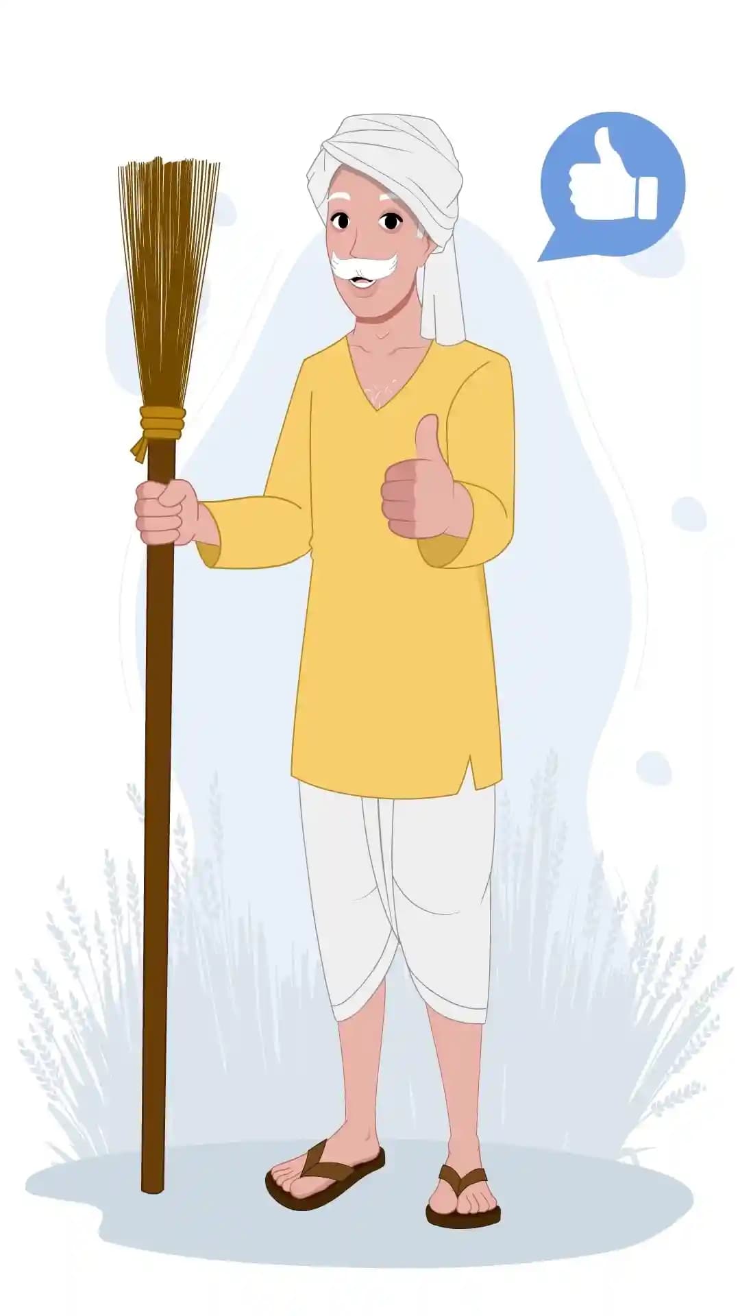 Indian Old Farmer Man Thumbs Up Animated Vector Cartoon Character AKA Jagdish