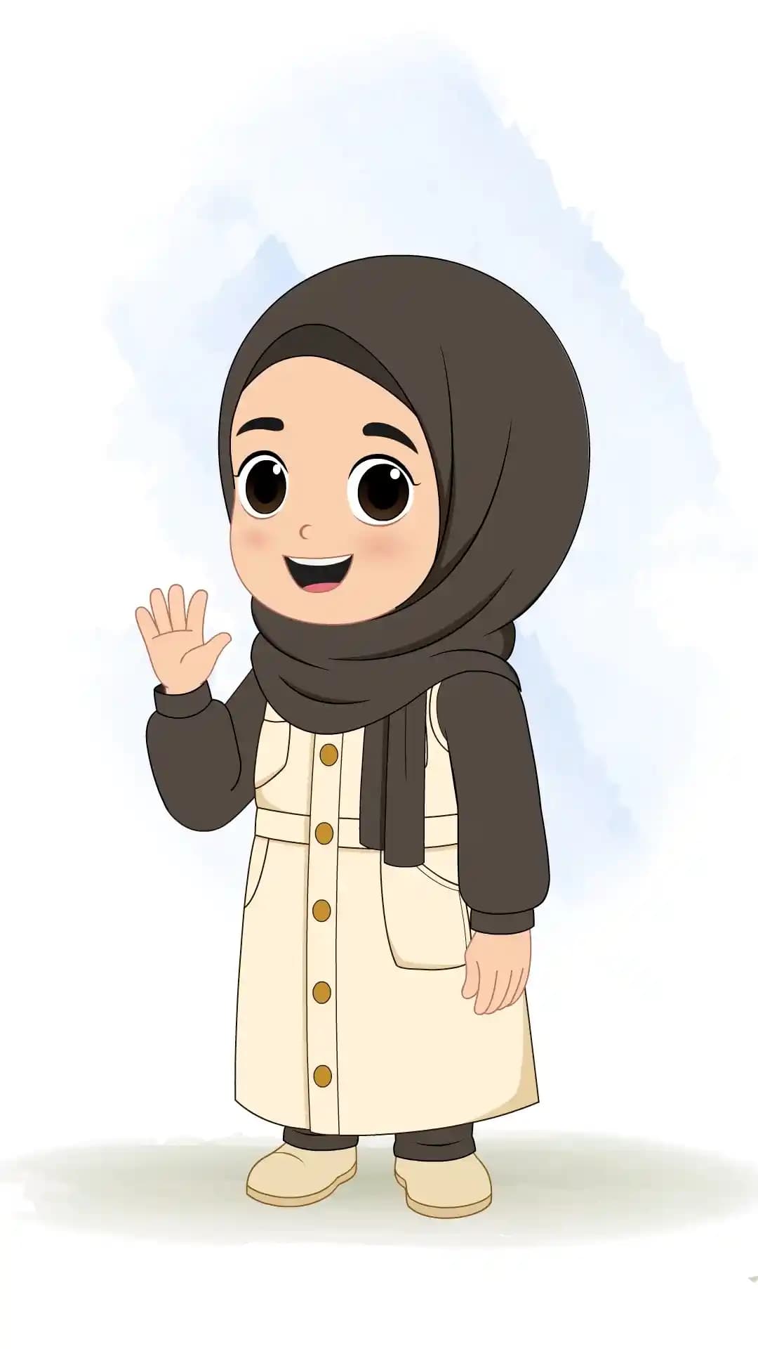 Cute Muslim Girl Saying Hello Animated Vector Cartoon Character AKA Sana