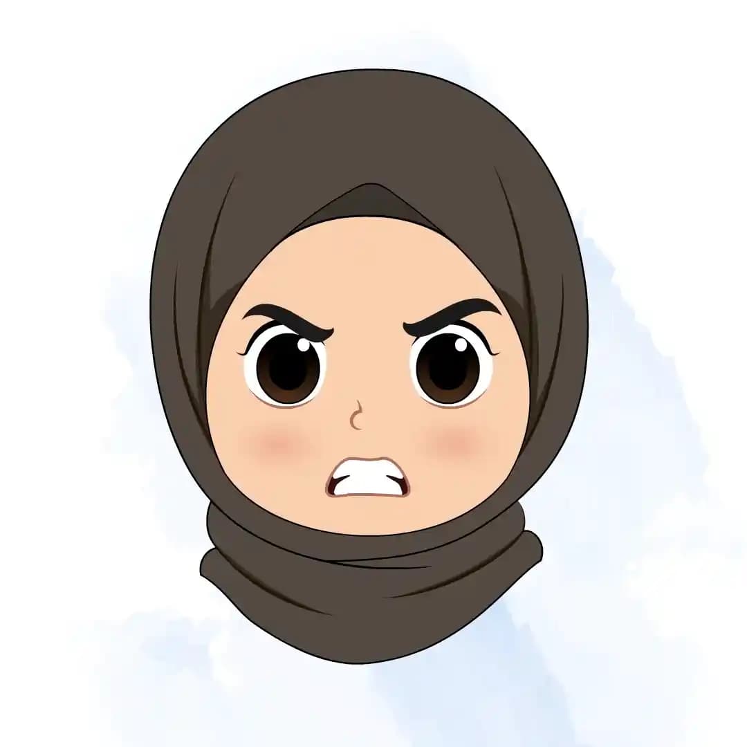Cute Muslim Girl Animated Vector Cartoon Character Face Expression Sheet AKA Sana