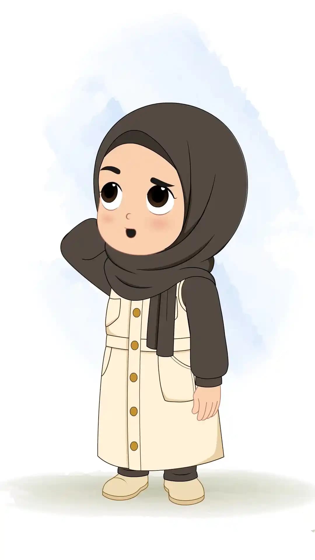 Cute Muslim Girl Confused Animated Vector Cartoon Character AKA Sana