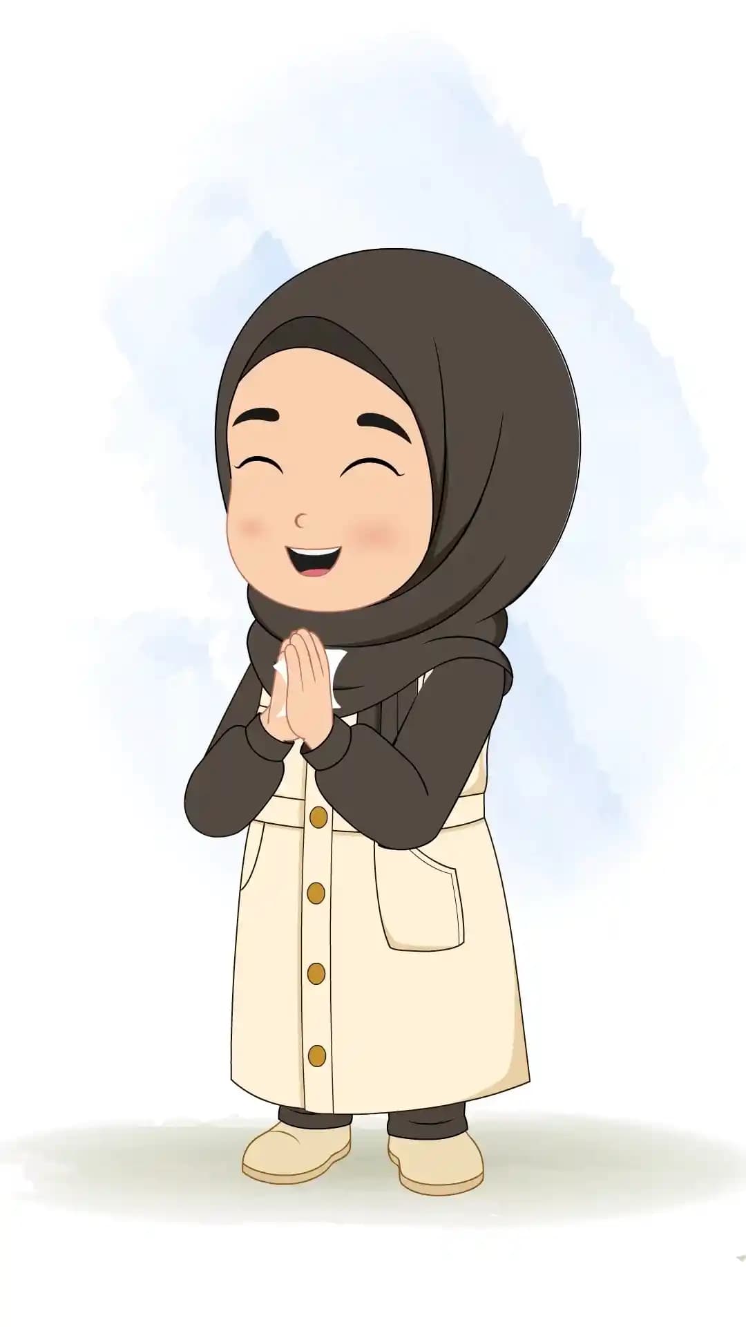 Cute Muslim Girl Clapping Animated Vector Cartoon Character AKA sana