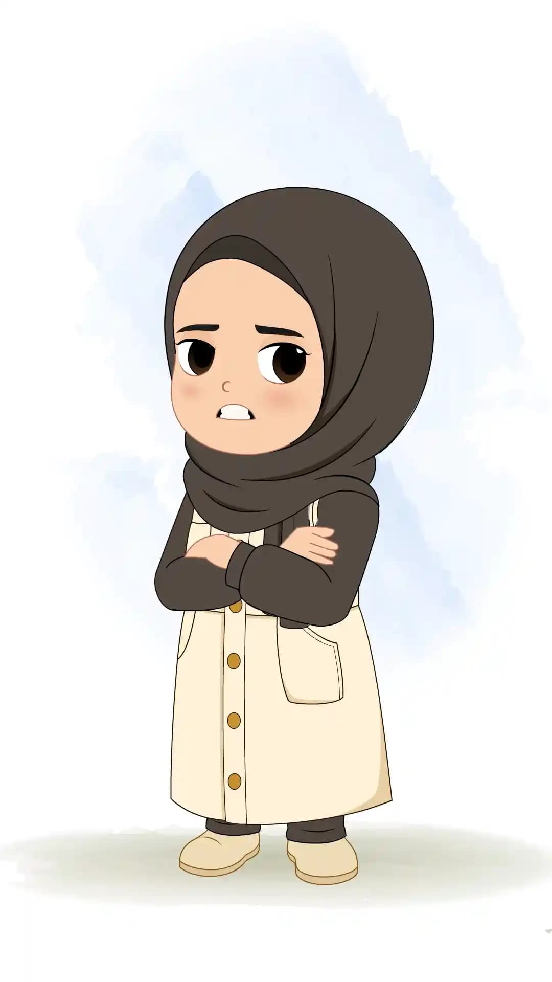 Cute Muslim Girl Annoyed Animated Vector Cartoon Character AKA Sana