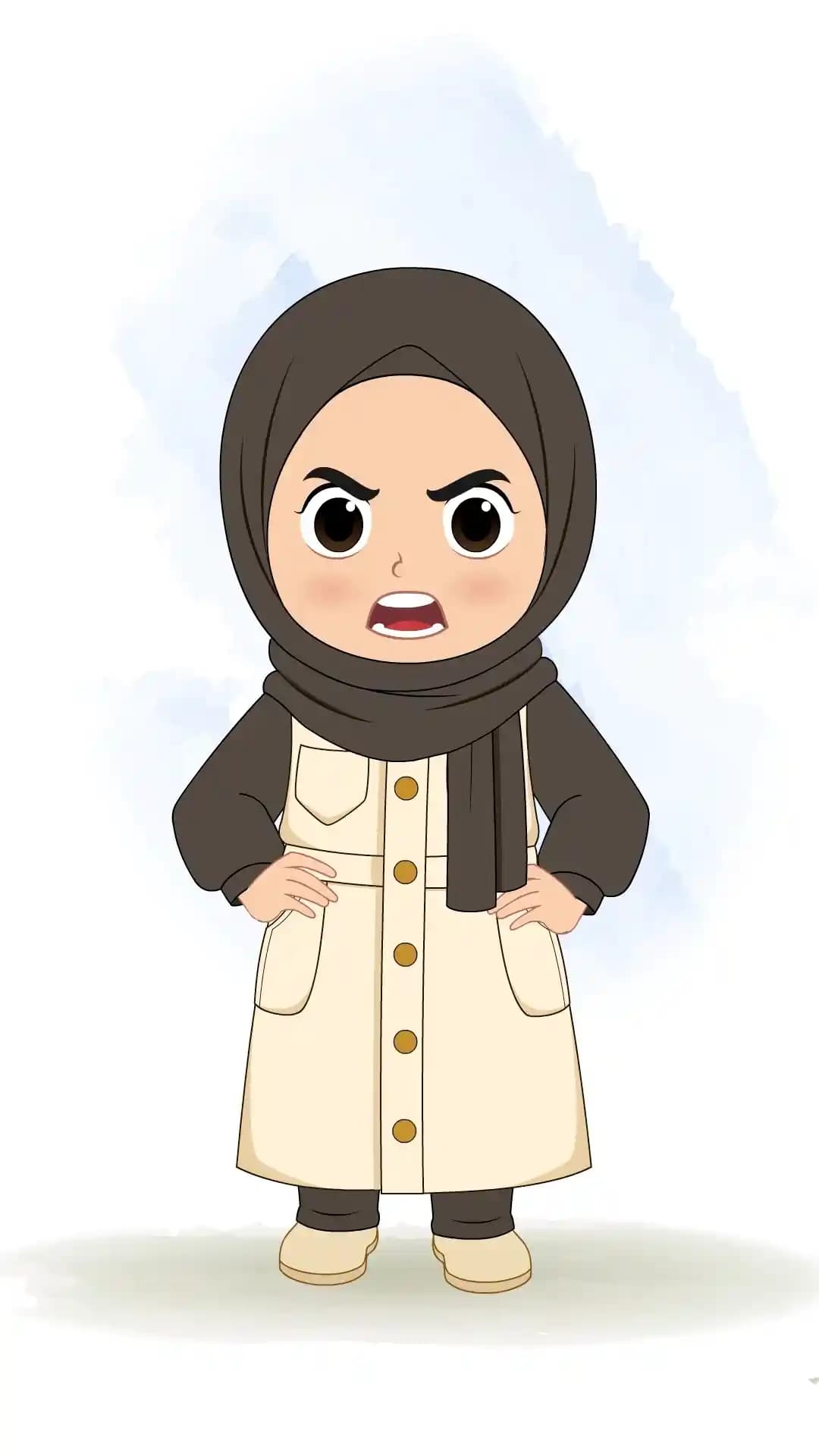 Cute Muslim Girl Angry Animated Vector Cartoon Character AKA Sana