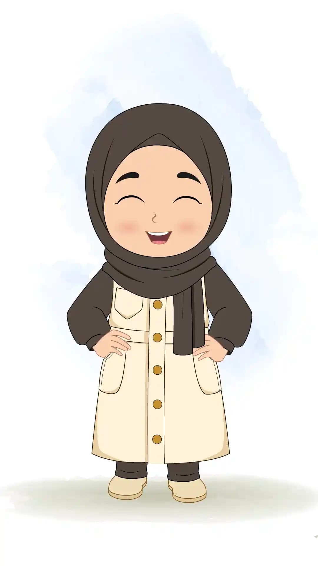 Cute Muslim Girl Laughing Animated Vector Cartoon Character AKA Sana