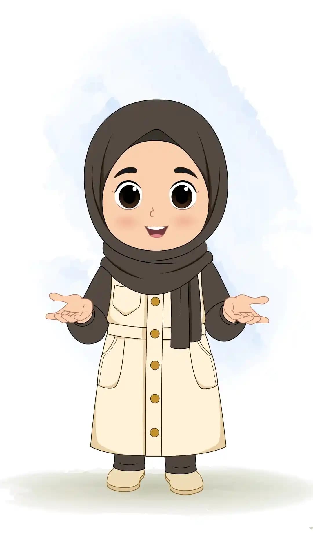 Cute Muslim Girl Front Talking Animated Vector Cartoon Character AKA Sana