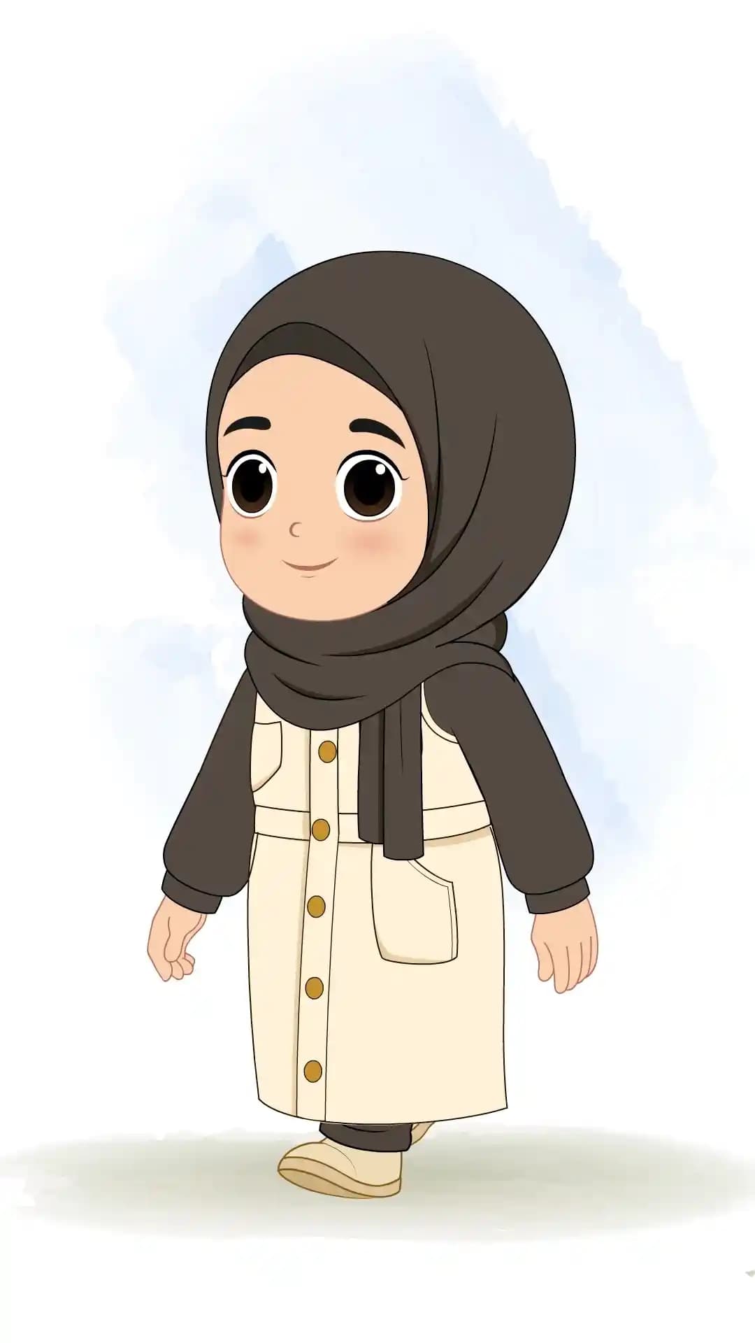 Cute Muslim Girl One Third Walking Animated Vector Cartoon Character AKA Sana