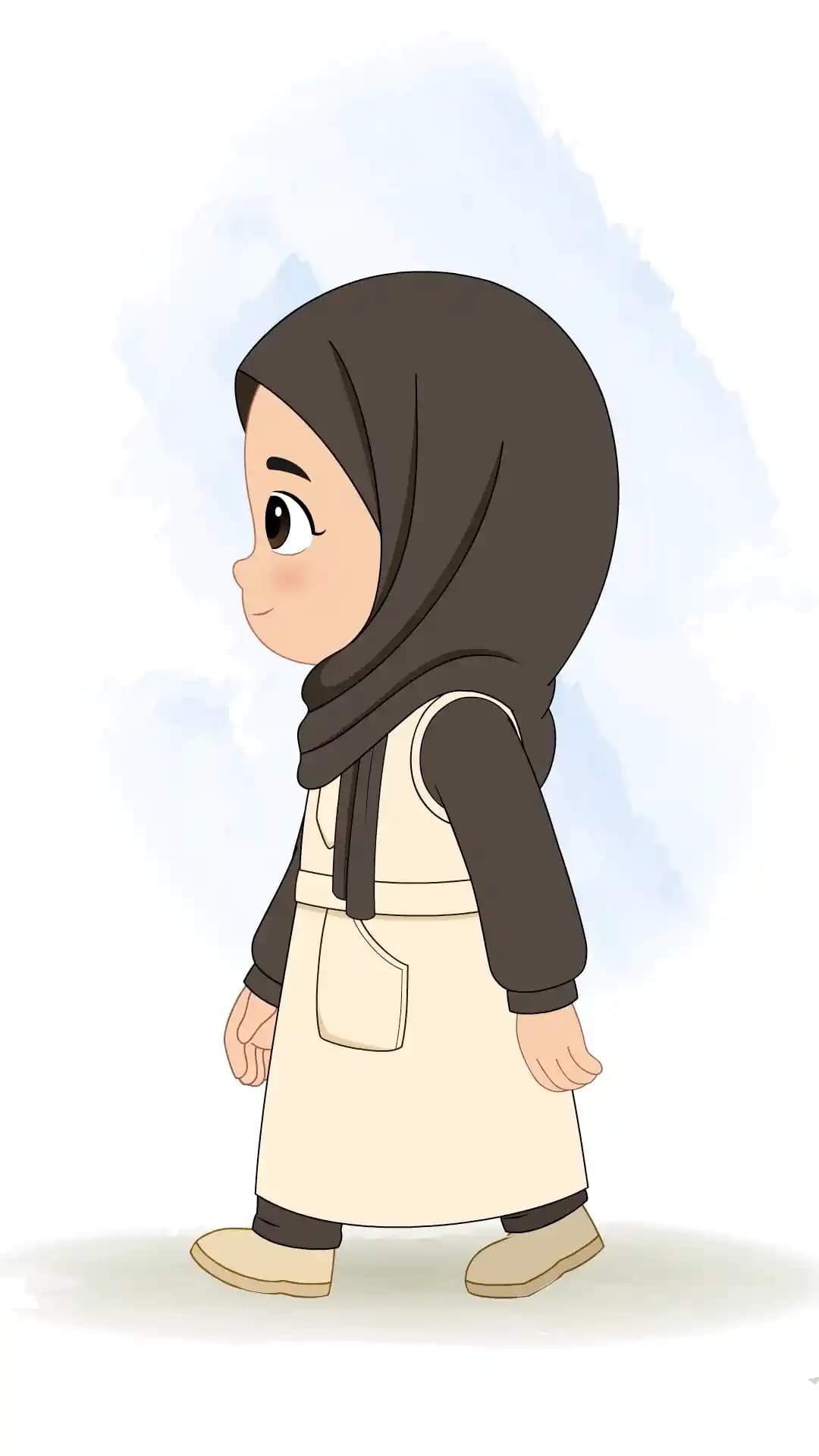 Cute Muslim Girl Side Walking Animated Vector Cartoon Character AKA Sana