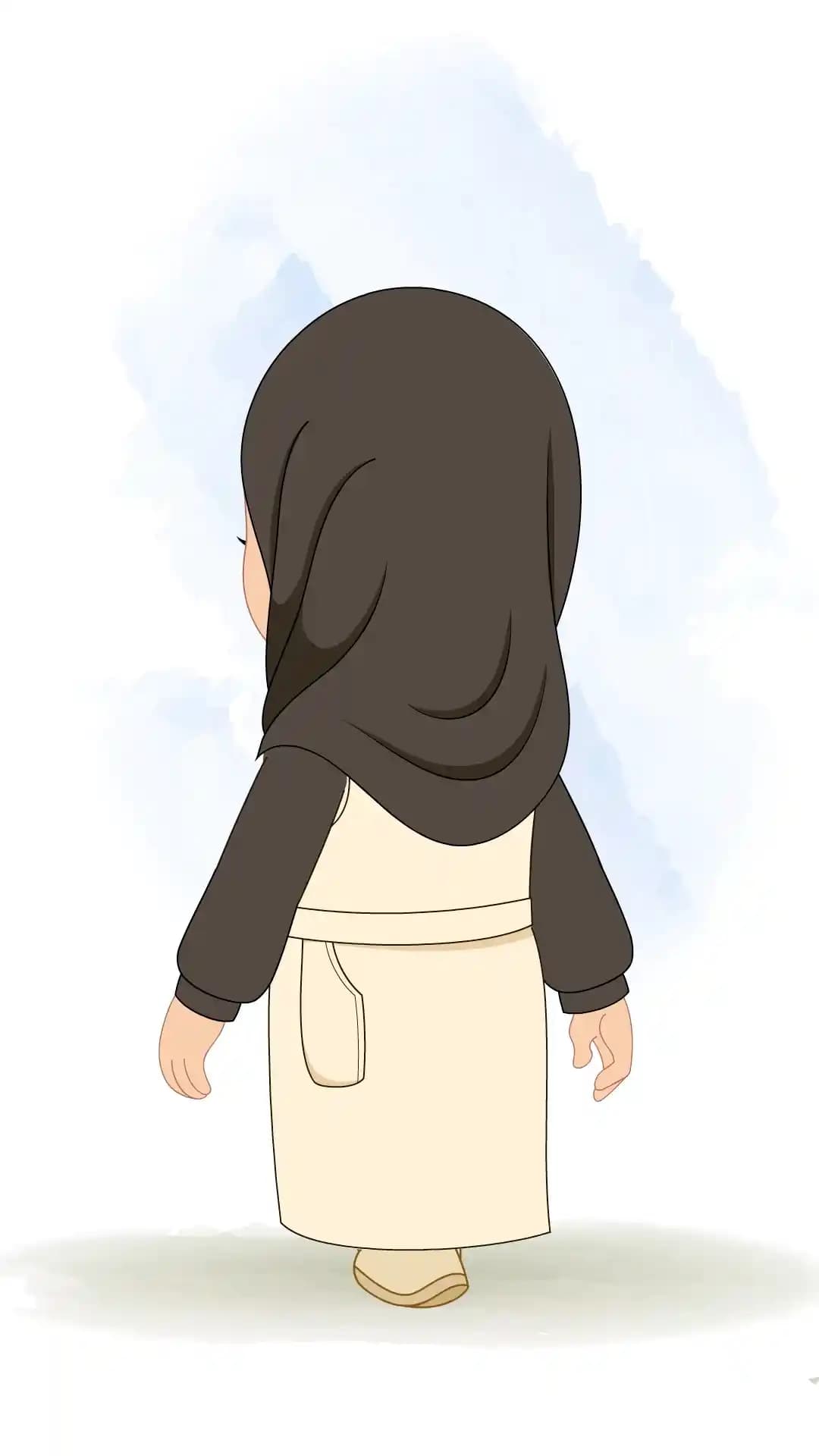 Cute Muslim Girl Back Third Walking Animated Vector Cartoon Character AKA Sana