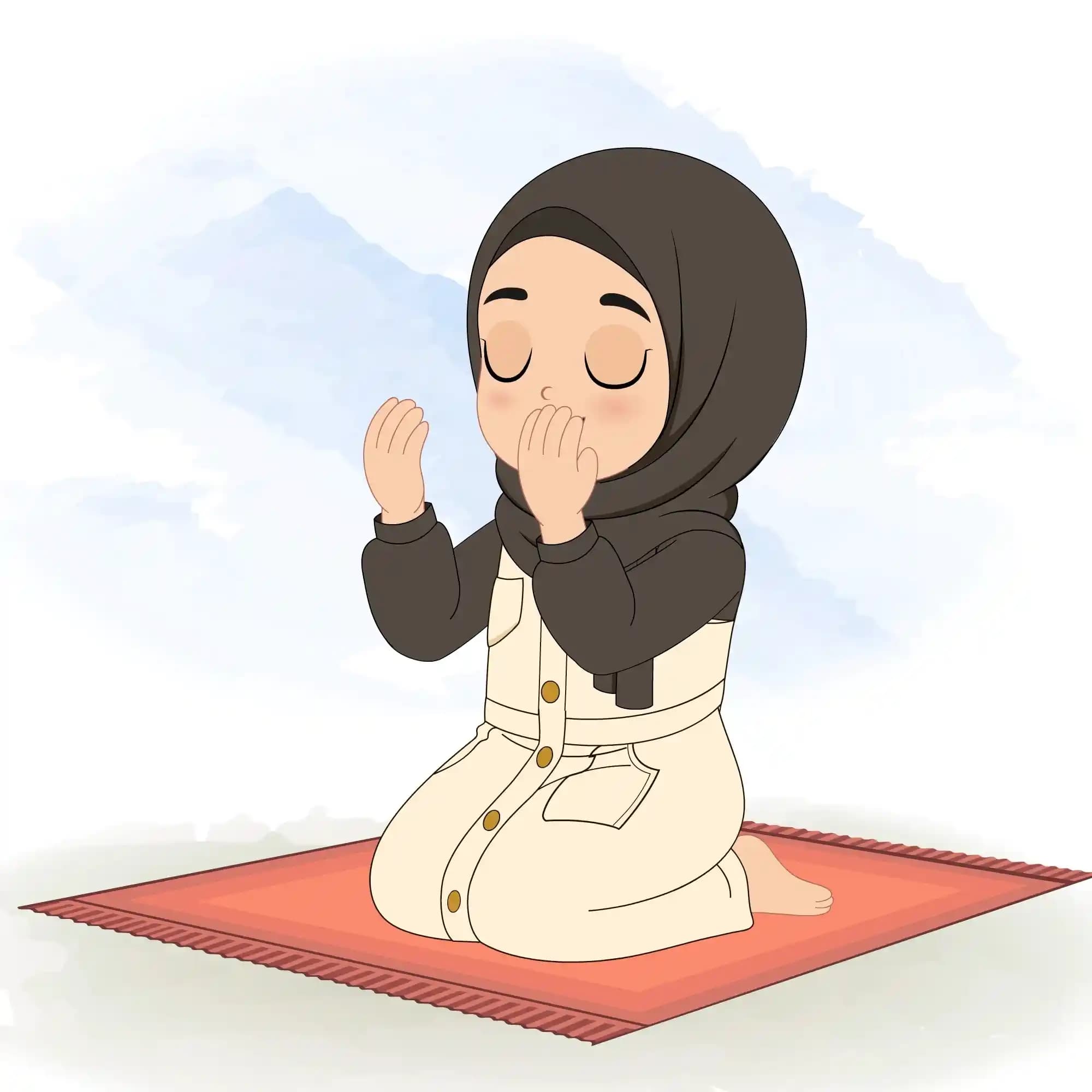 Cute Muslim Girl Prayer Animated Vector Cartoon Character AKA Sana