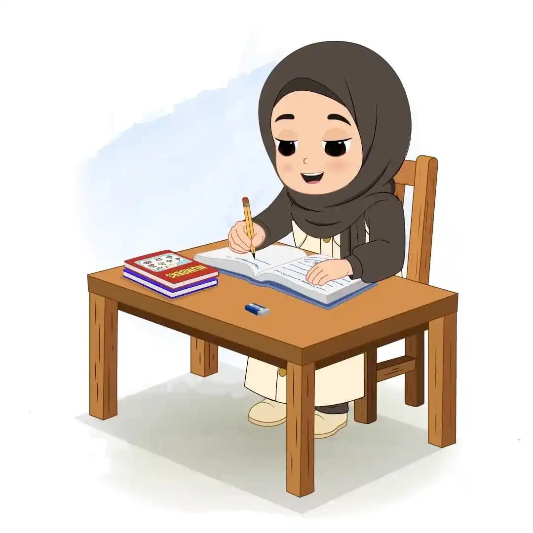 Cute Muslim Girl Writing Animated Vector Cartoon Character AKA Sana