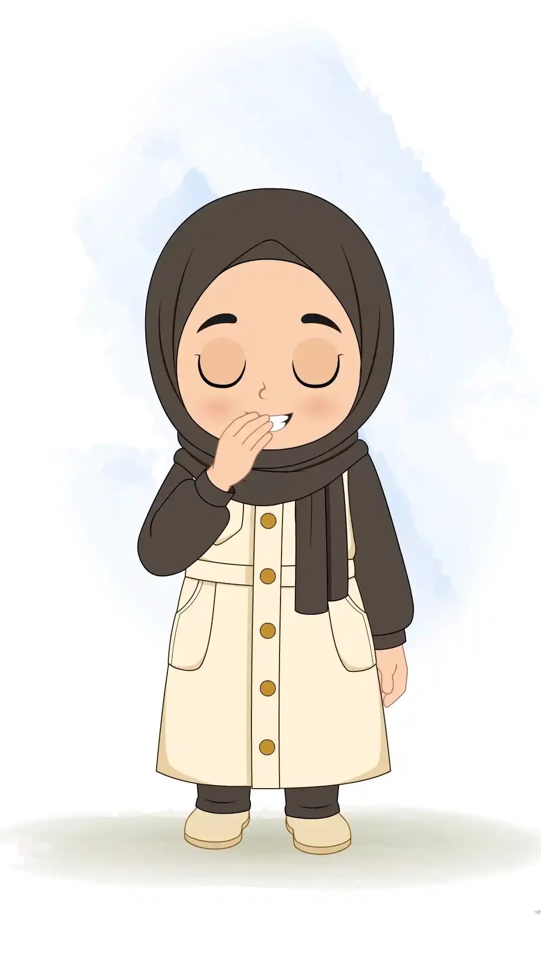 Cute Muslim Girl Greeting Adab Animated Vector Cartoon Character AKA Sana