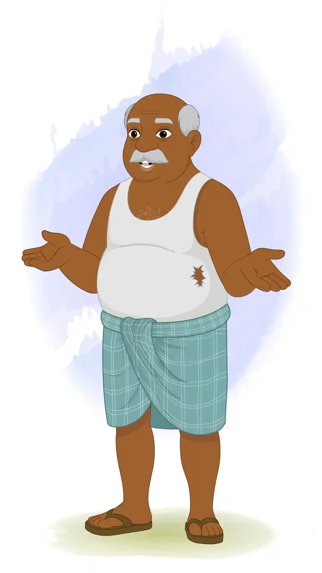 Indian Old Poor Man Talking One Third Animated Vector Cartoon Character AKA Kallu