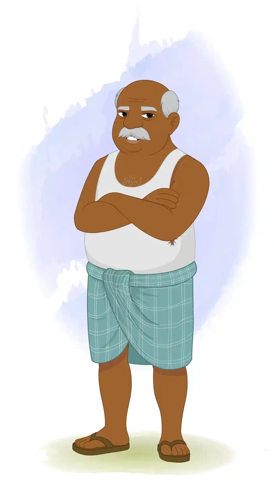 Indian Old Poor Man Annoyed One Third Animated Vector Cartoon Character AKA Kallu