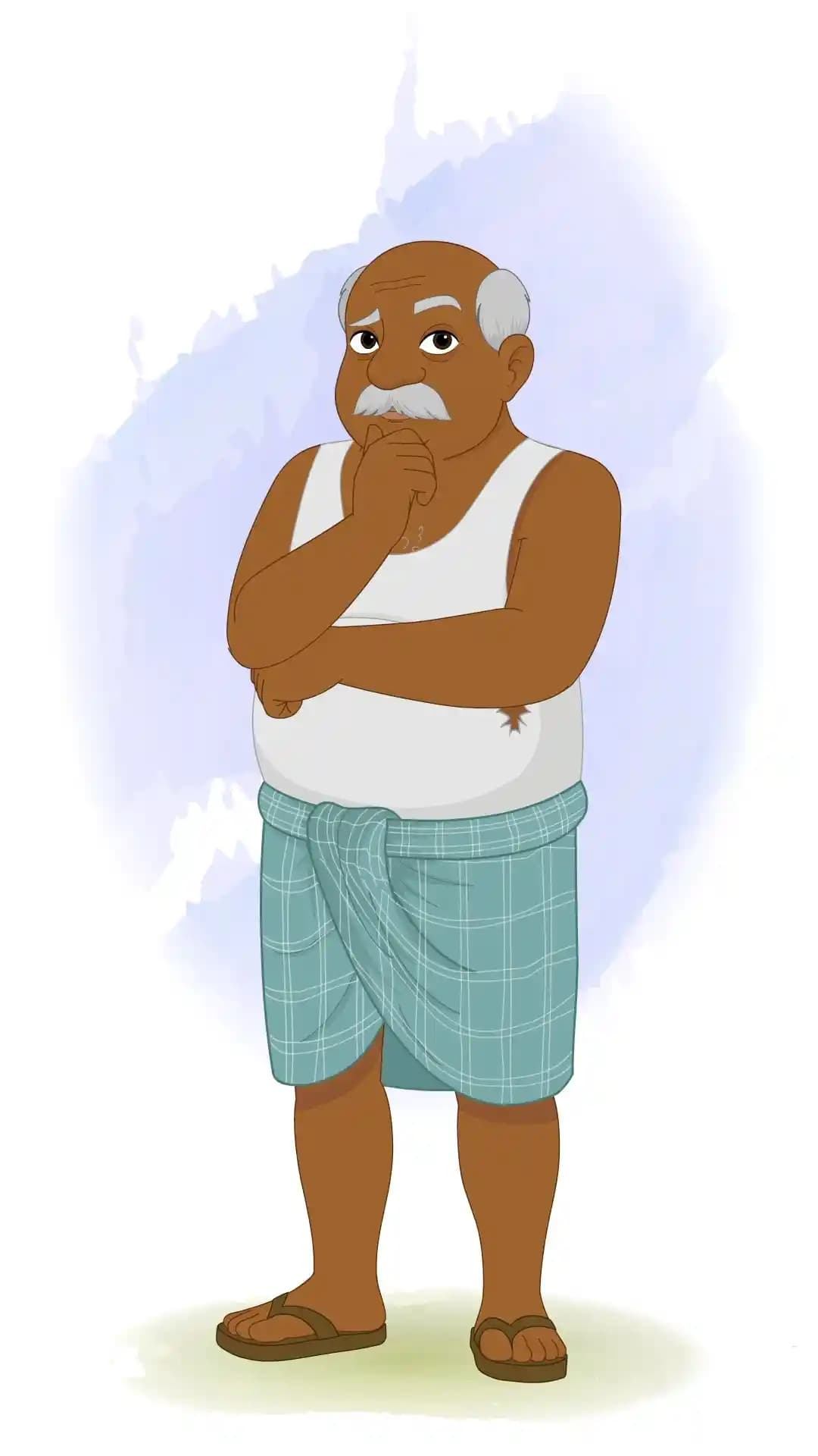Indian Old Poor Man Thinking Animated Vector Cartoon Character AKA Kallu