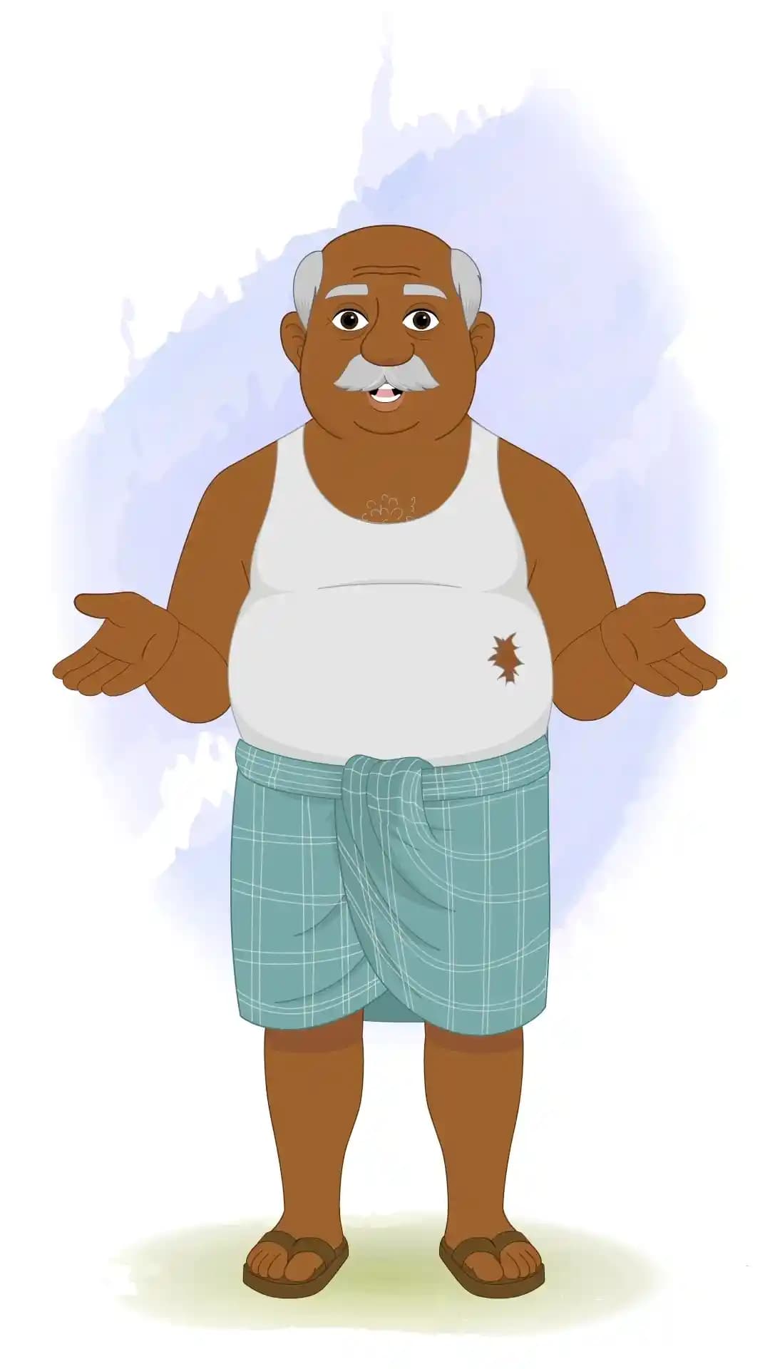 Indian Old Poor Man Front Talk Animated Vector Cartoon Character AKA Kallu