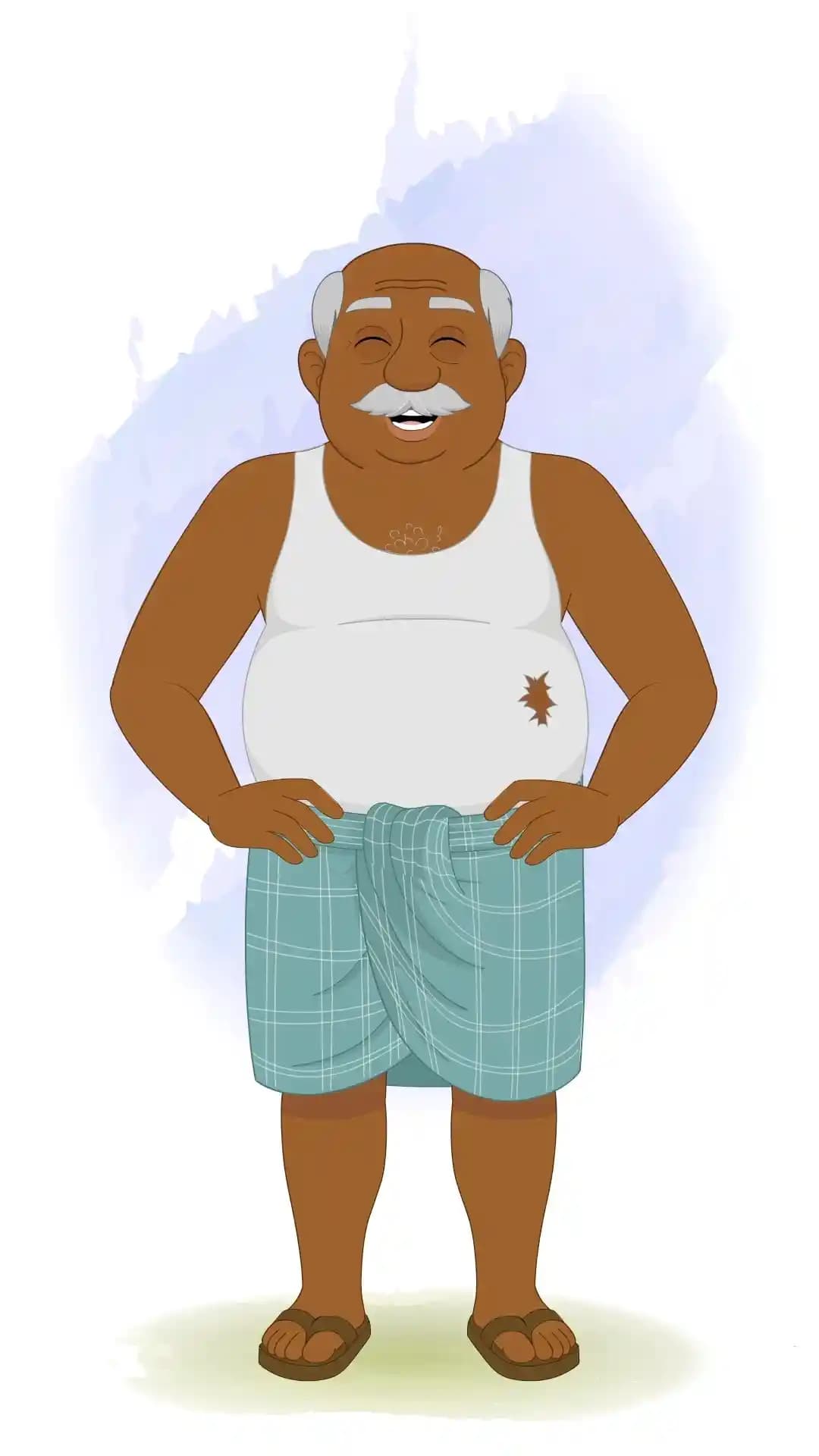 Indian Old Poor Man Front Laughing Animated Vector Cartoon Character AKA Kallu