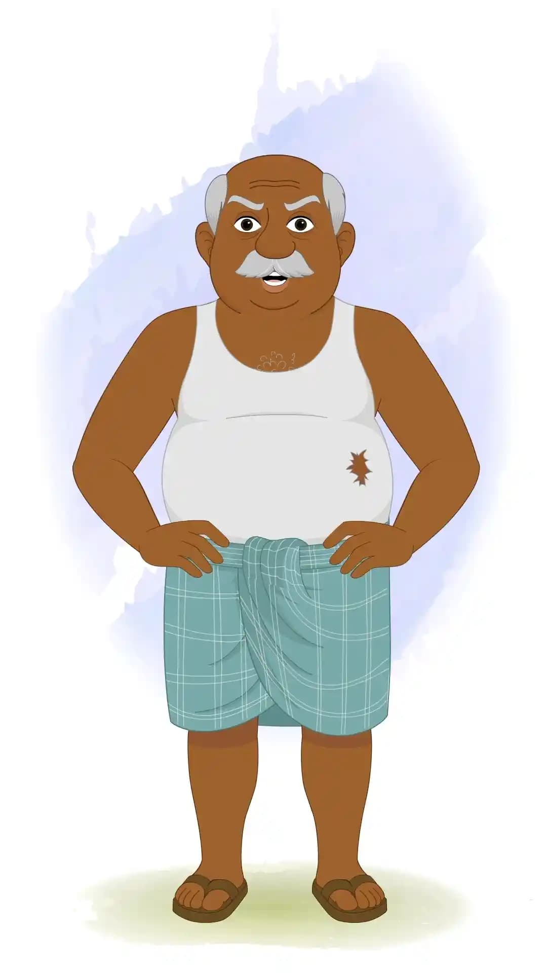 Indian Old Poor Man Front Angry Animated Vector Cartoon Character AKA Kallu