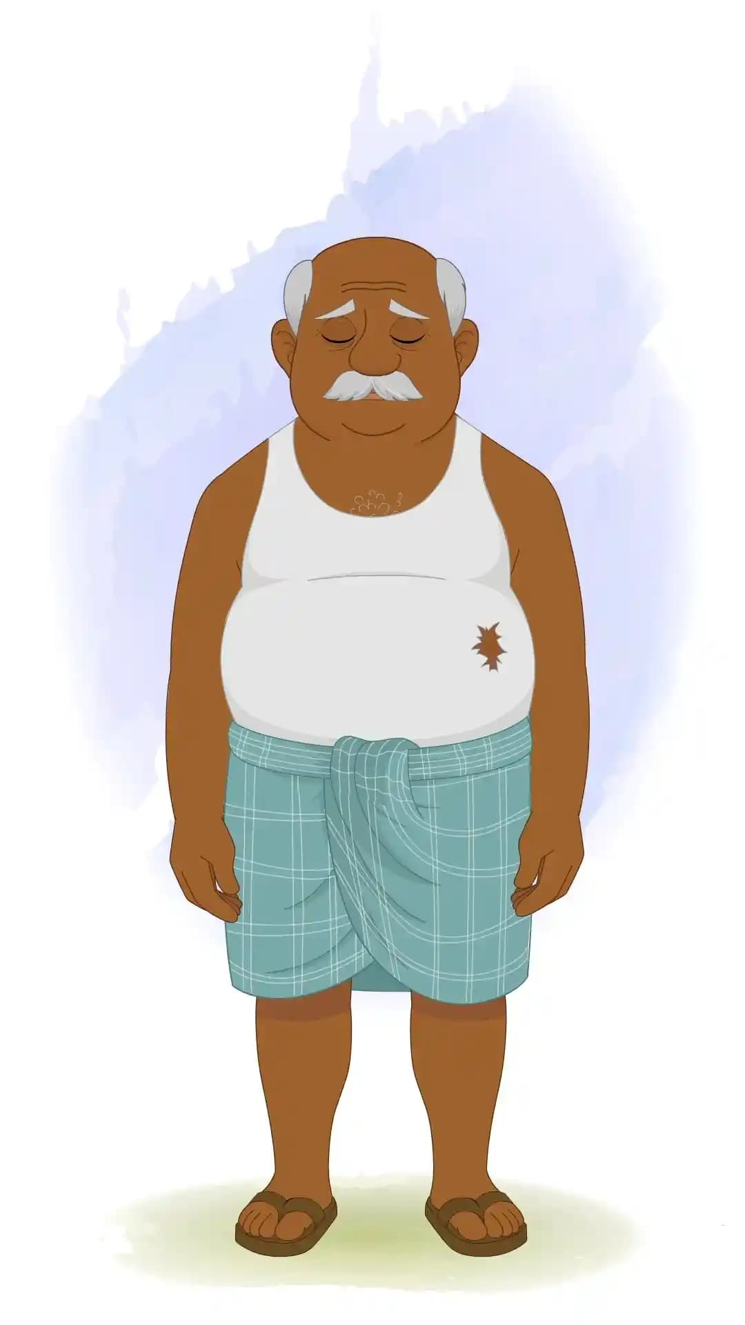 Indian Old Poor Man Front Sad Animated Vector Cartoon Character AKA Kallu