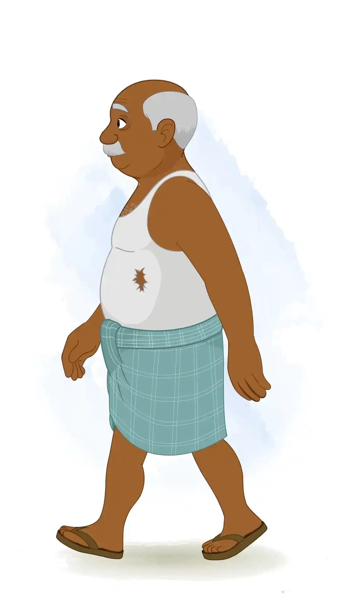 Indian Old Poor Man Side Walk Animated Vector Cartoon Character AKA Kallu